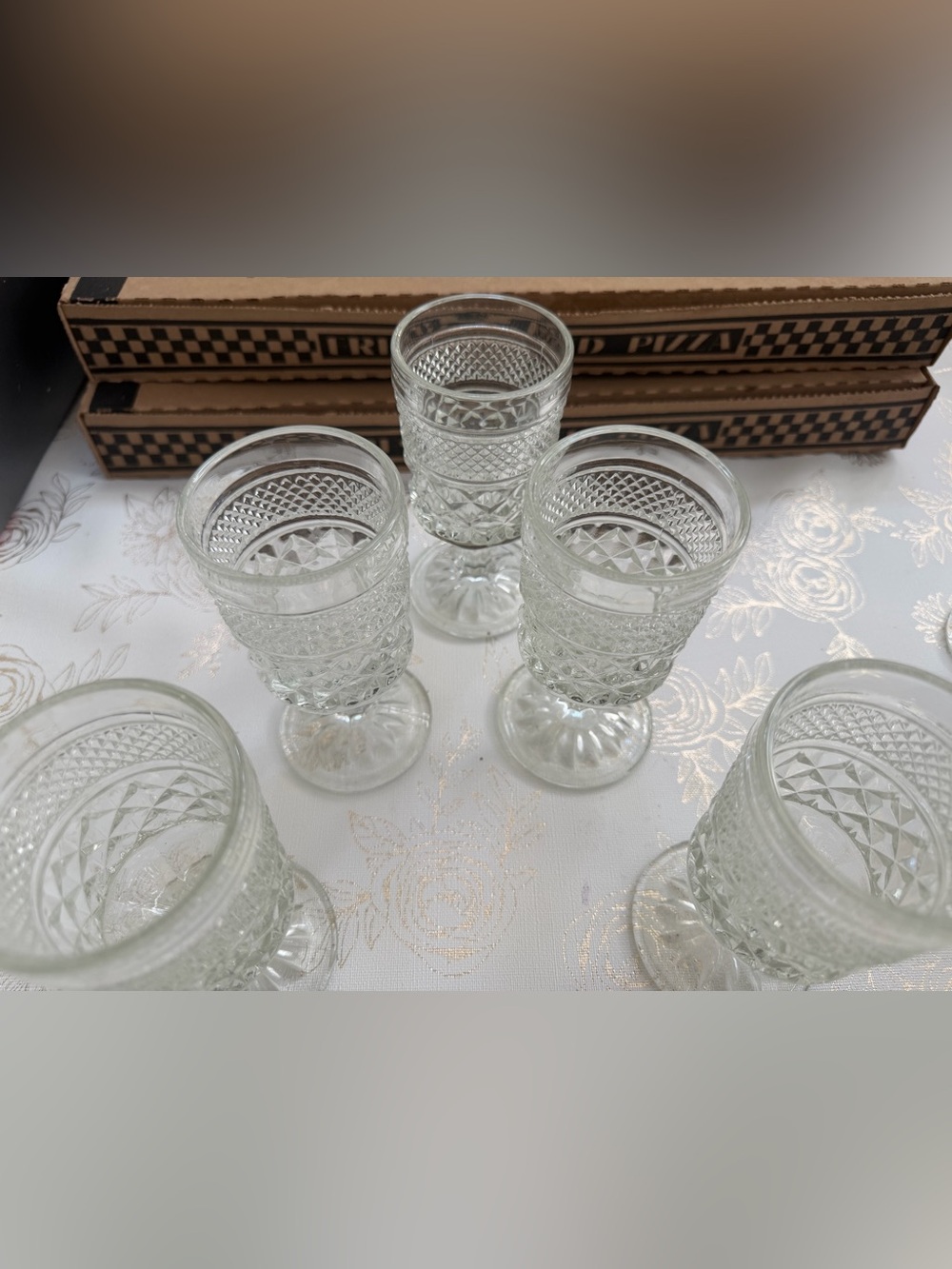 Vintage Anchor Hocking Wexford Clear Cut Glass Goblets - Set of 5, Elegant Foote - Picture 2 of 6